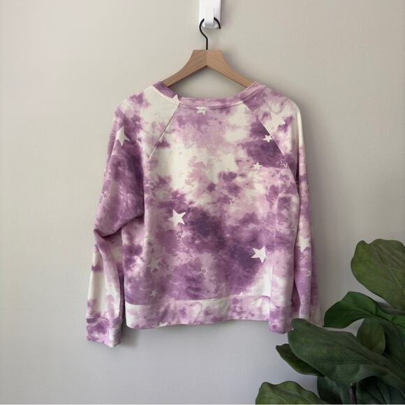 Wildfox Star Print Sweatshirt Crew Neck Long Sleeve Slit Hem Casual Stretch EUC - Picture 2 of 10